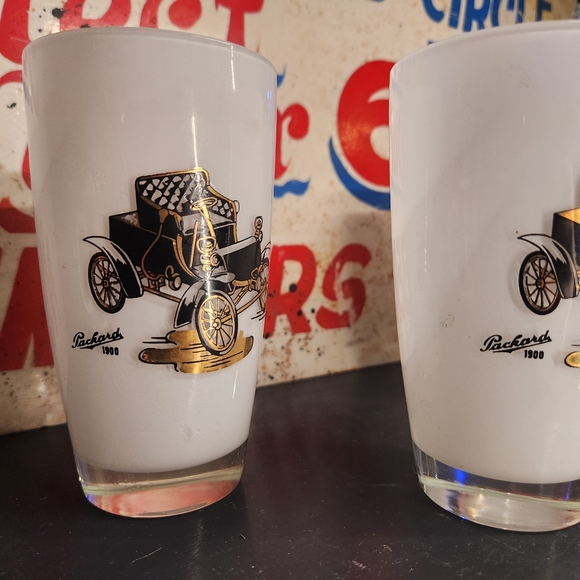 Vintage Car Tumblers Glasses White Rambler Chevrolet Packard Dodge Set Of 4 - Picture 3 of 5